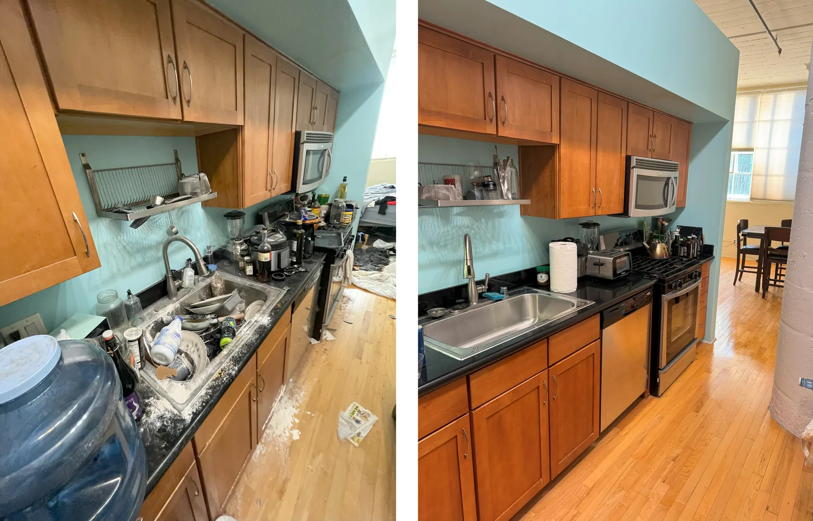 Deep cleaning results — detailed kitchen and bathroom cleaning