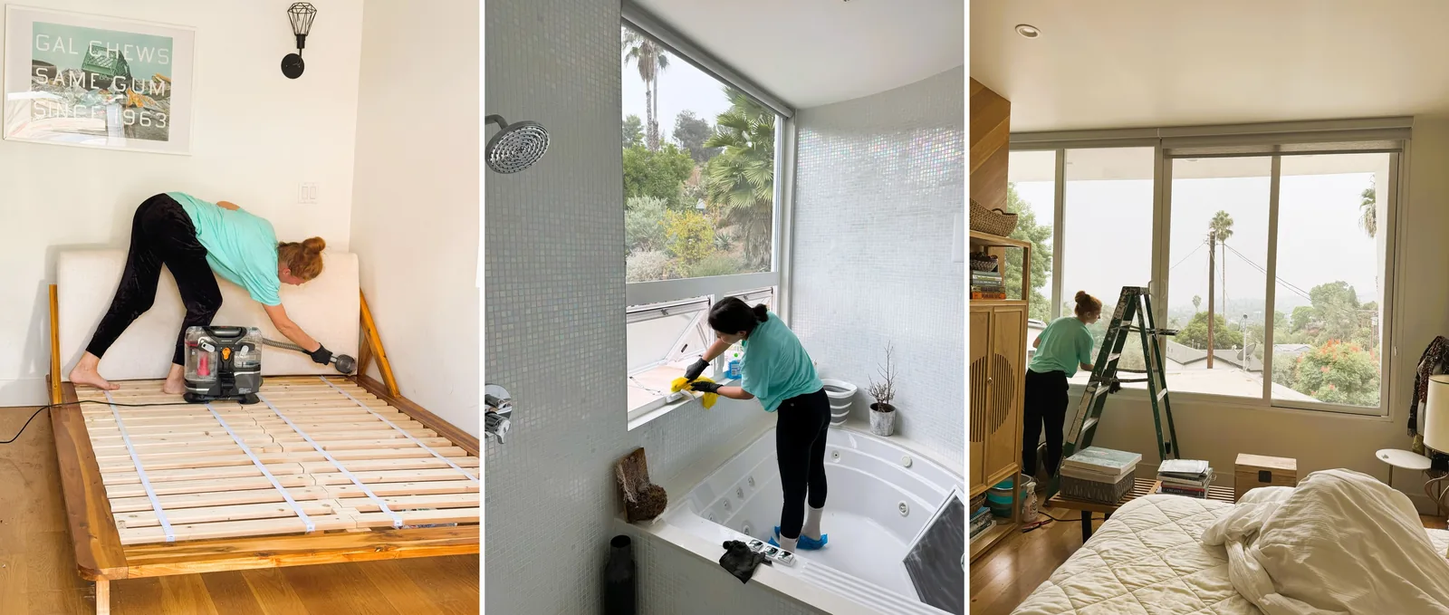 The crew on site in Los Angeles — house cleaning before and after