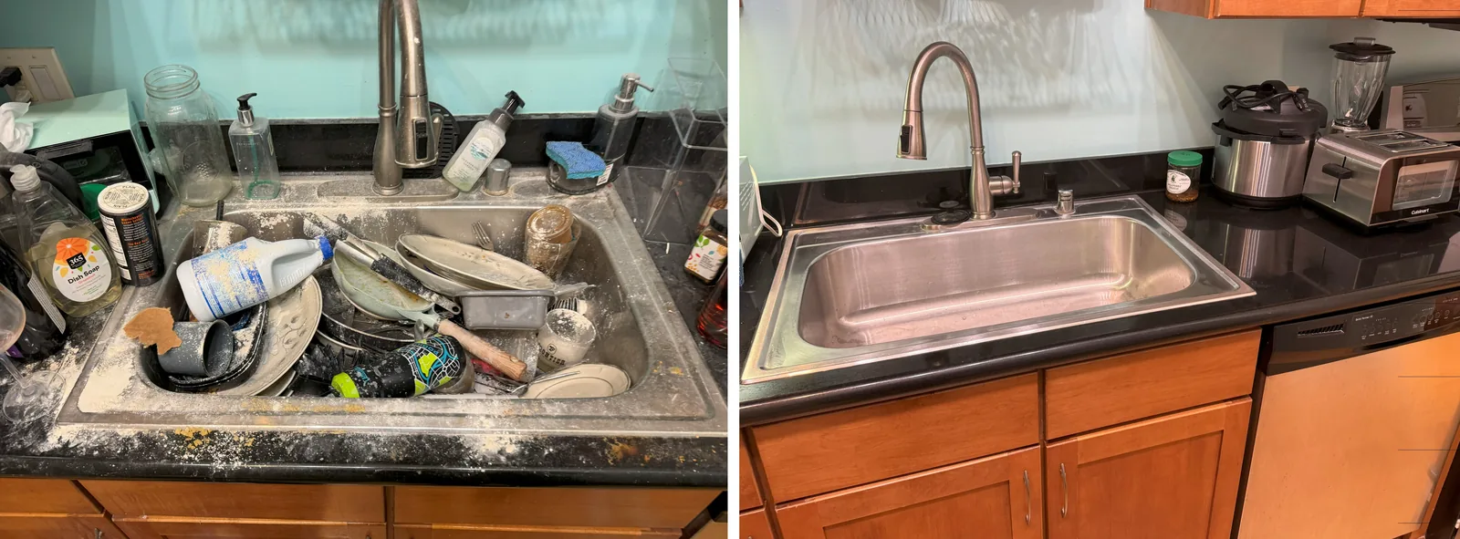 Kitchen sink in Los Angeles — house deep cleaning before and after